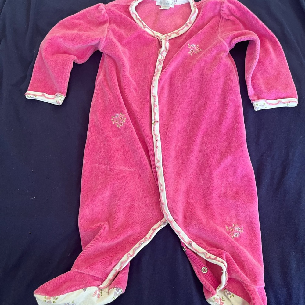 Kissy Kissy Pink Baby Onesie with Floral Trim
